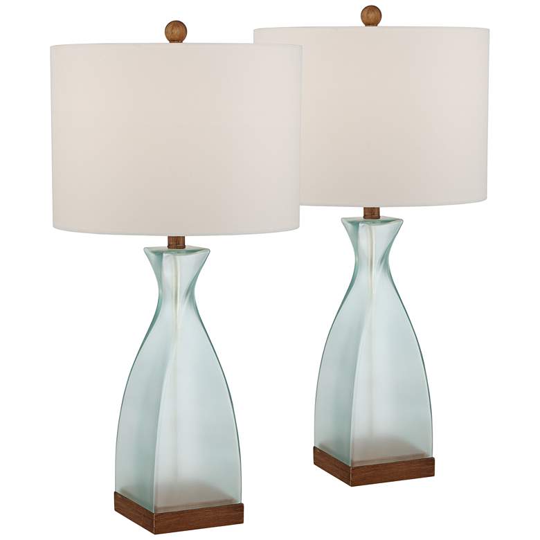 Image 2 360 Lighting Ryan Ocean Blue Glass Coastal Modern Table Lamps Set of 2