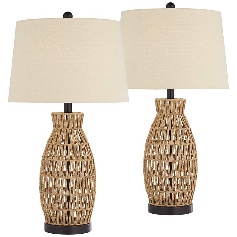 Image 2 360 Lighting San Carlos 27" Rattan Wicker Table Lamps Set of 2