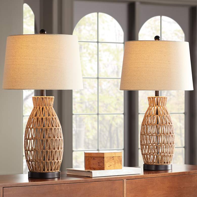 Image 1 360 Lighting San Carlos 27" Rattan Wicker Table Lamps Set of 2