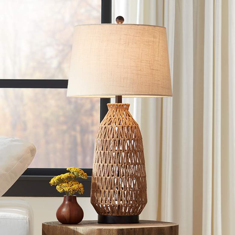 Image 2 360 Lighting San Carlos 29" Rattan Wicker Coastal Lamp with USB Dimmer