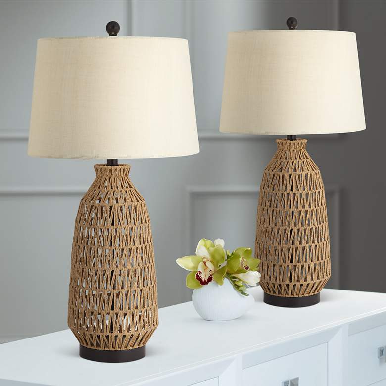 Image 2 360 Lighting San Carlos 29" Rattan Wicker Table Lamps Set of 2