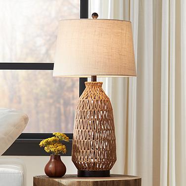 360 Lighting San Carlos 29" Rattan Wicker Coastal Lamp with USB Dimmer