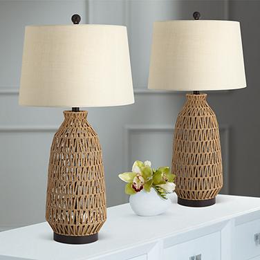 360 Lighting San Carlos 29" Rattan Wicker Table Lamps Set of 2