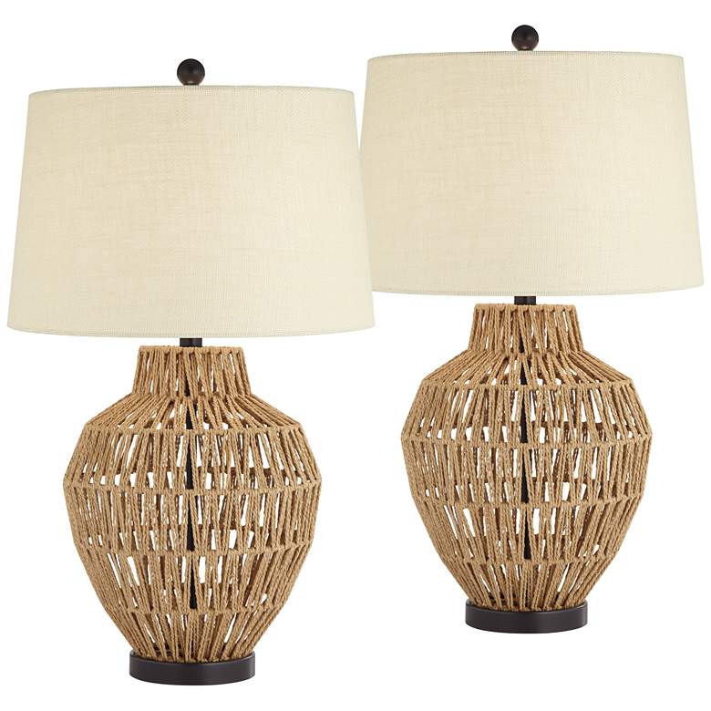 Image 2 360 Lighting San Marcos 27 inch Natural Wicker Metal Table Lamps Set of 2
