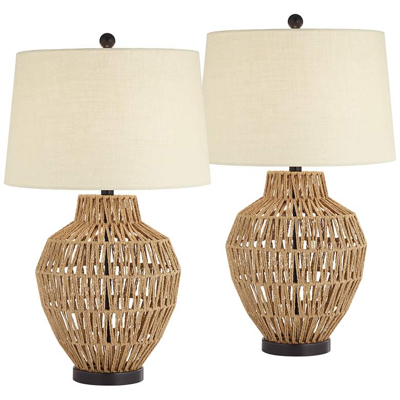 Image 2 360 Lighting San Marcos 27" Natural Wicker Metal Table Lamps Set of 2