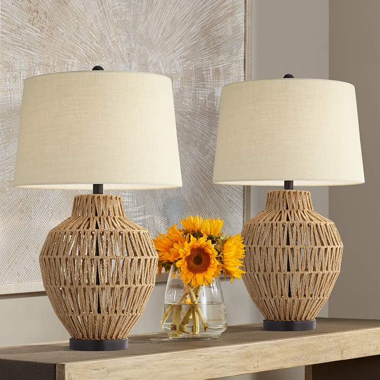 Image 1 360 Lighting San Marcos 27 inch Natural Wicker Metal Table Lamps Set of 2