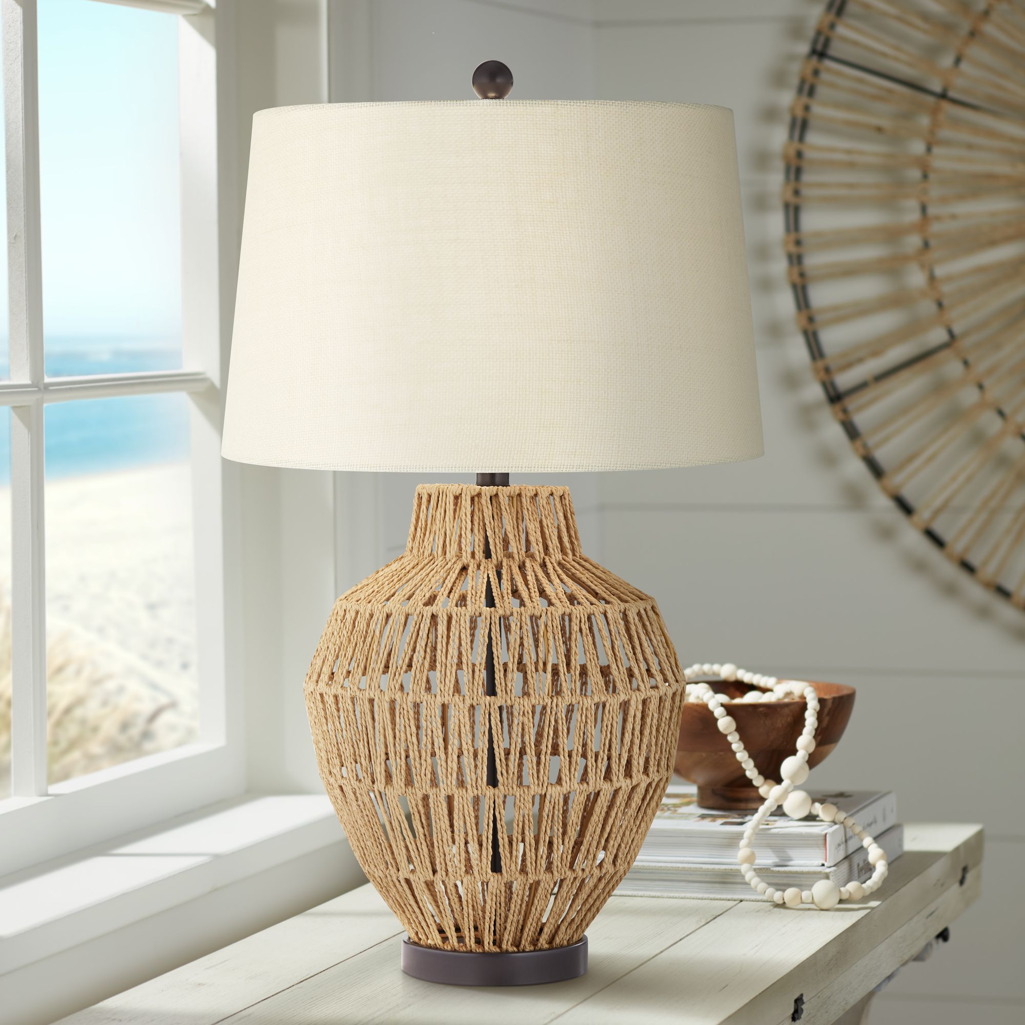 Rattan Island Table Lamp Wicker Design Coastal newest Large Off White