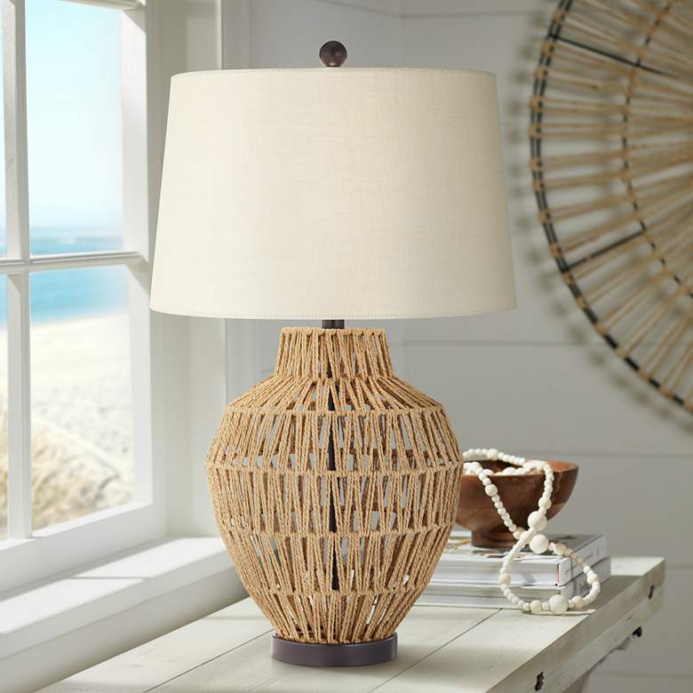 Image 1 360 Lighting San Marcos 27" Woven Wicker Coastal Modern Table Lamp