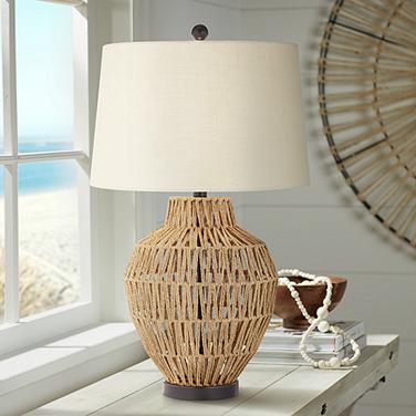 360 Lighting San Marcos 27" Woven Wicker Coastal Modern Table Lamp