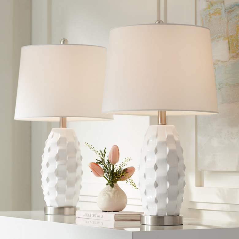 Image 1 360 Lighting Scalloped Ceramic LED Table Lamps with Dimmers Set of 2