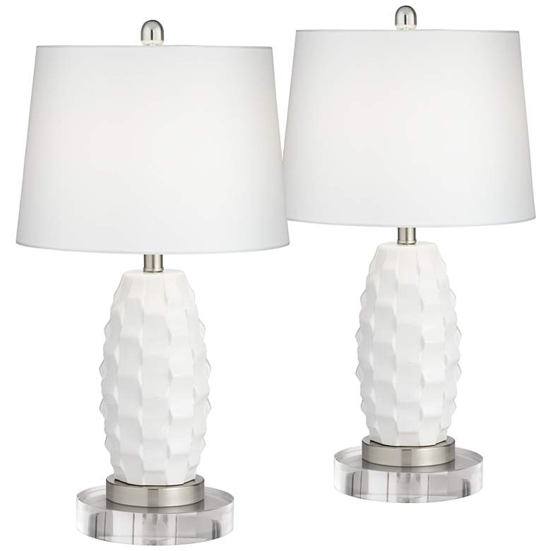 Image 1 360 Lighting Scalloped Ceramic Table Lamps With Dimmers and Acrylic Risers