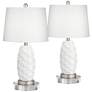 360 Lighting Scalloped Ceramic Table Lamps With Dimmers and Acrylic Risers