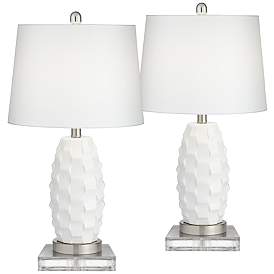 Image1 of 360 Lighting Scalloped Ceramic Table Lamps with Risers and USB Dimmers