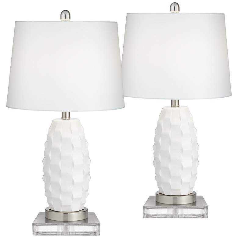 Image 1 360 Lighting Scalloped Ceramic Table Lamps with Risers and USB Dimmers