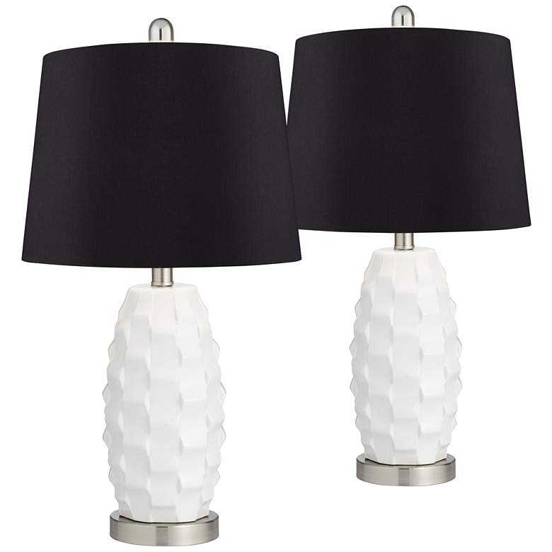 Image 1 360 Lighting Scalloped Ceramic White and Black LED Lamps Set of 2