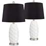 360 Lighting Scalloped Ceramic White and Black LED Lamps Set of 2