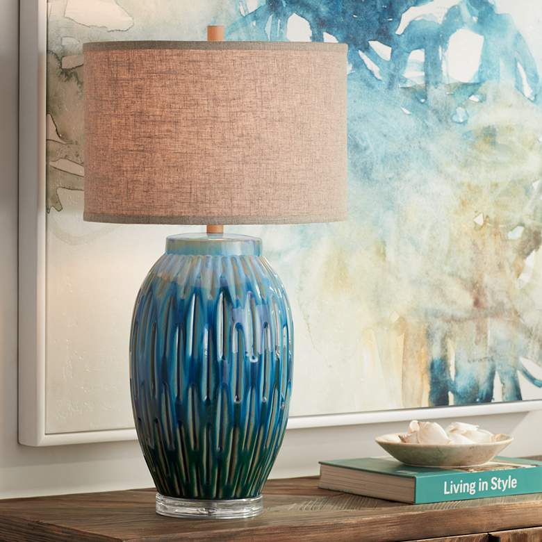 Image 1 360 Lighting Selena 28 1/2 inch High Modern Blue Ceramic Table Lamp