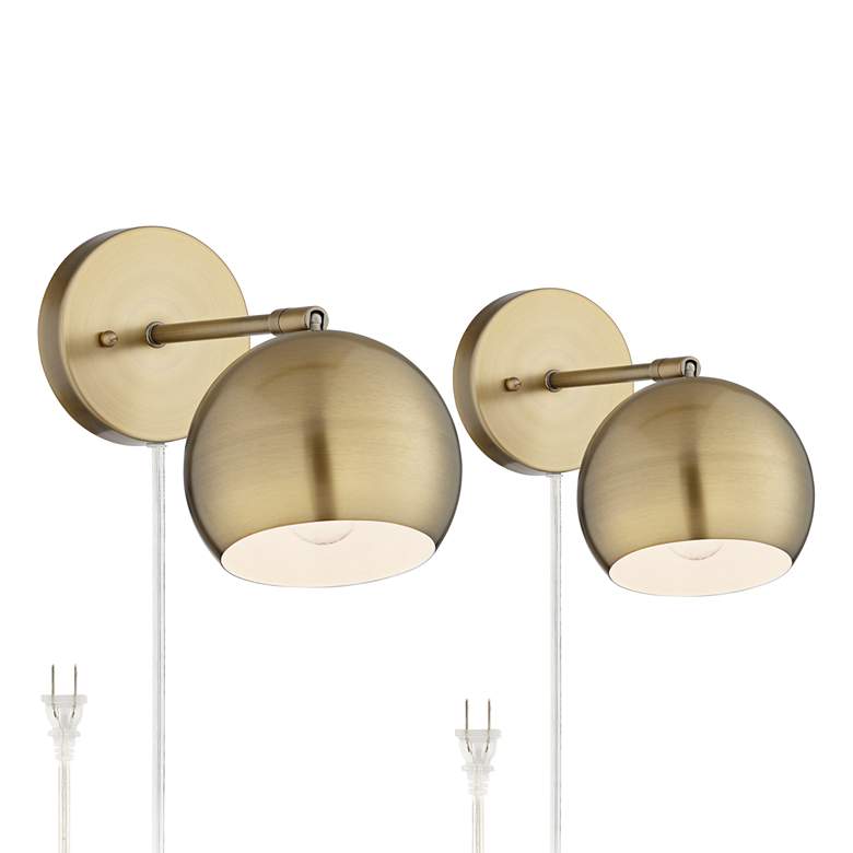 Image 2 360 Lighting Selena Brass Sphere Shade Plug-In LED Wall Lamps Set of 2