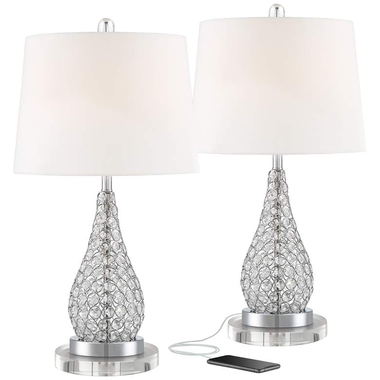 Image 1 360 Lighting Sergio 24 1/2 inch Chrome USB Lamps with Acrylic Risers