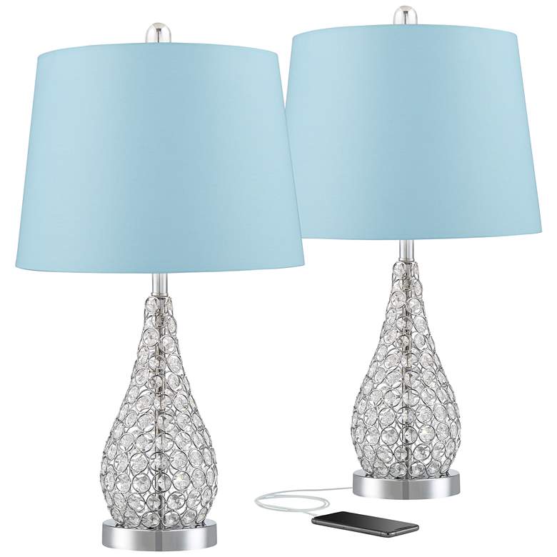 Image 1 360 Lighting Sergio Chrome Blue Hardback USB Accent Table Lamps Set of 2