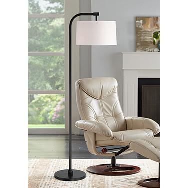 360 Lighting Serra 64" Black Chairside Arc Offset Arm Floor Lamp