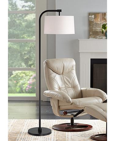 360 Lighting Serra 64" Black Chairside Arc Offset Arm Floor Lamp