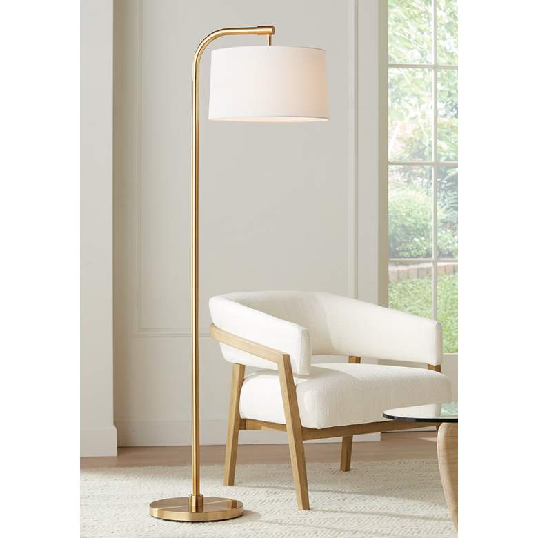 Image 2 360 Lighting Serra 64 inch Warm Gold Chairside Arc Offset Arm Floor Lamp