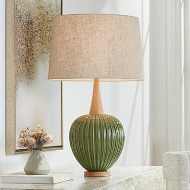 360 Lighting Sevilla 29" Modern Ribbed Gourd Green Ceramic Table Lamp