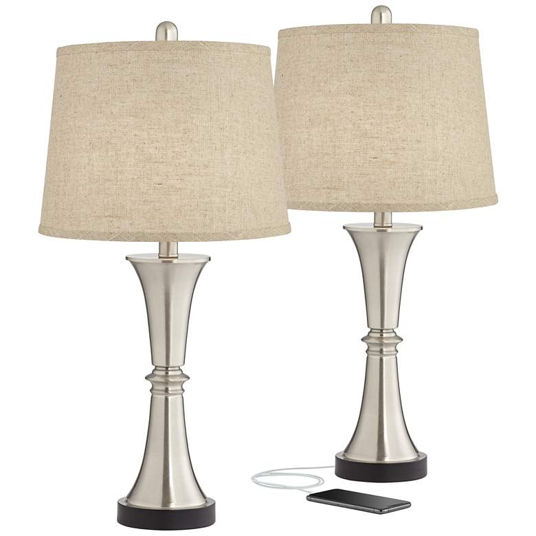 Image 2 360 Lighting Seymore 26" Burlap Linen USB LED Touch Lamps Set of 2