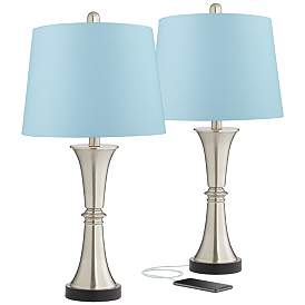 Image1 of 360 Lighting Seymore Blue Shade USB LED Touch Table Lamps Set of 2