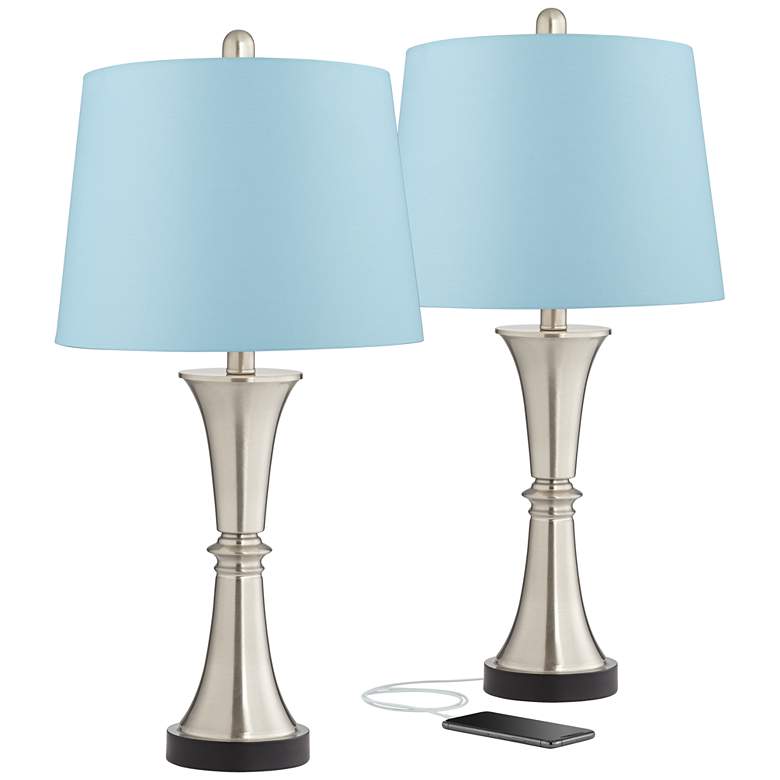 Image 1 360 Lighting Seymore Blue Shade USB LED Touch Table Lamps Set of 2