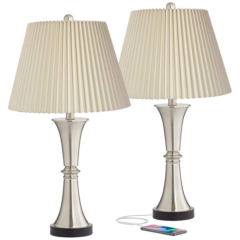Image 1 360 Lighting Seymore Ivory Shade LED USB Touch Table Lamps Set of 2