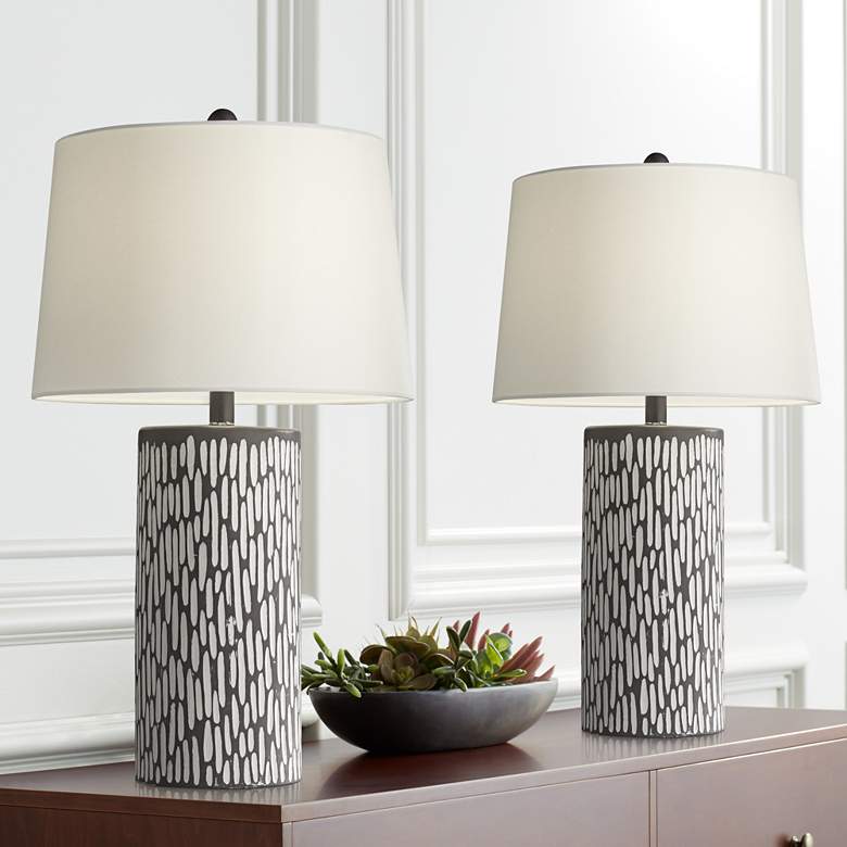 Image 1 360 Lighting Shane White and Gray Ceramic Table Lamps Set of 2