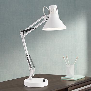 360 Lighting Shoup Adjustable Height White Finish Architect USB Desk Lamp