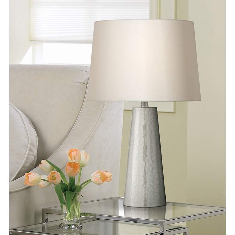 Image 1 360 Lighting Silver Leaf 25 3/4 inch Hammered Metal Cylinder Table Lamp