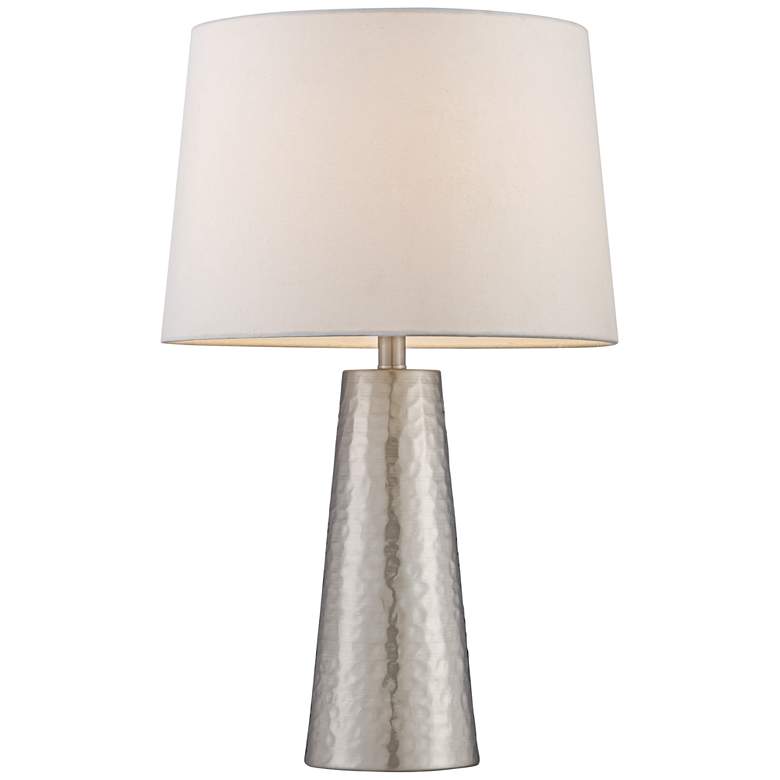 Image 6 360 Lighting Silver Leaf Hammered Metal Cylinder Table Lamps Set of 2 more views