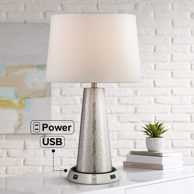 Image 1 360 Lighting Silver Leaf Table Lamp with Dimmable USB Workstation Base