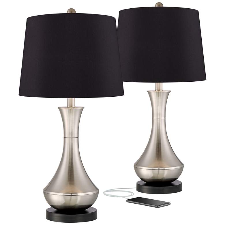 Image 1 360 Lighting Simon 25 1/2" Black and Nickel USB Table Lamps Set of 2