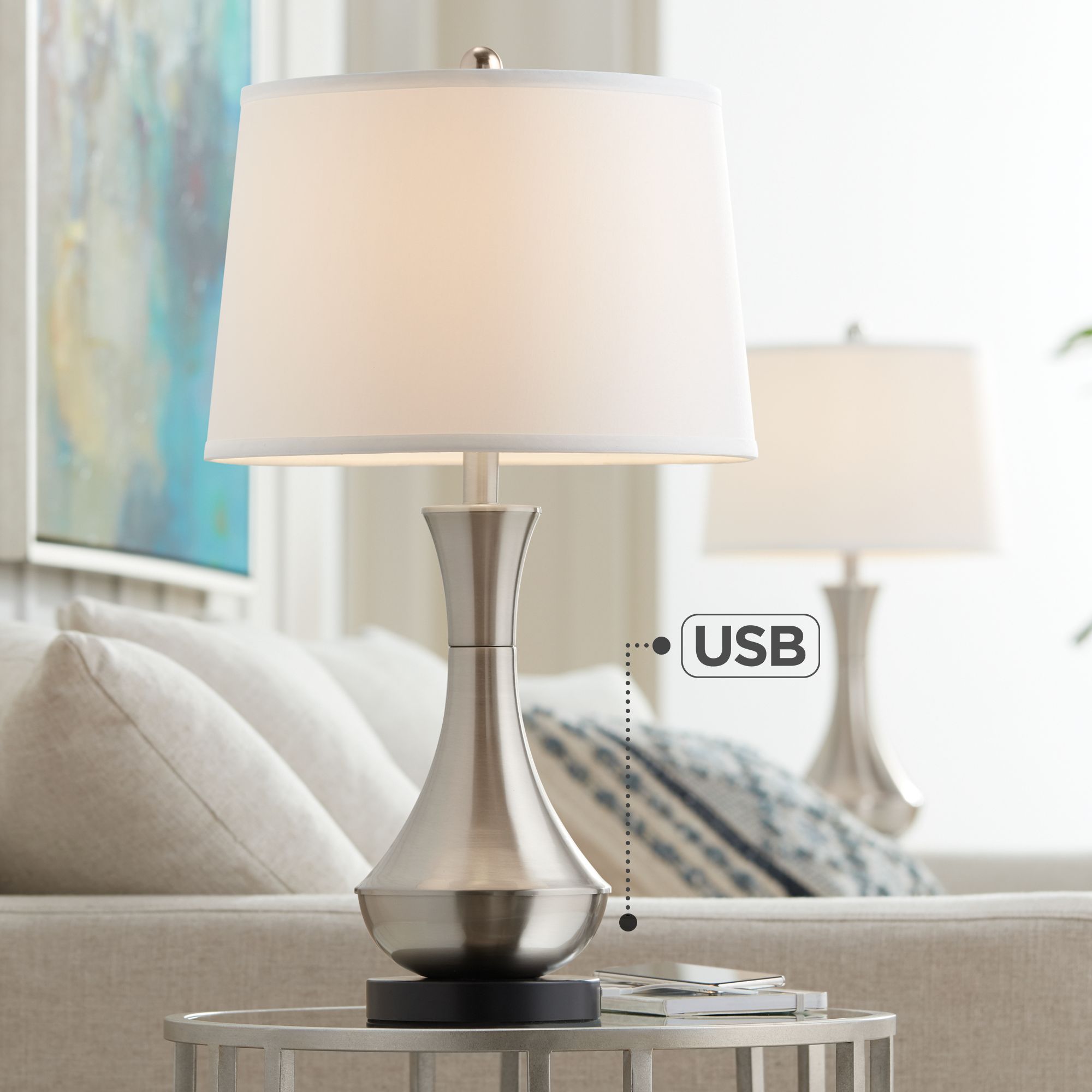 Brushed nickel nightstand sales lamps