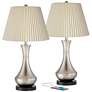 1_360 Lighting Simon 25 1/2" Linen Pleat and Nickel USB Lamps Set of 2