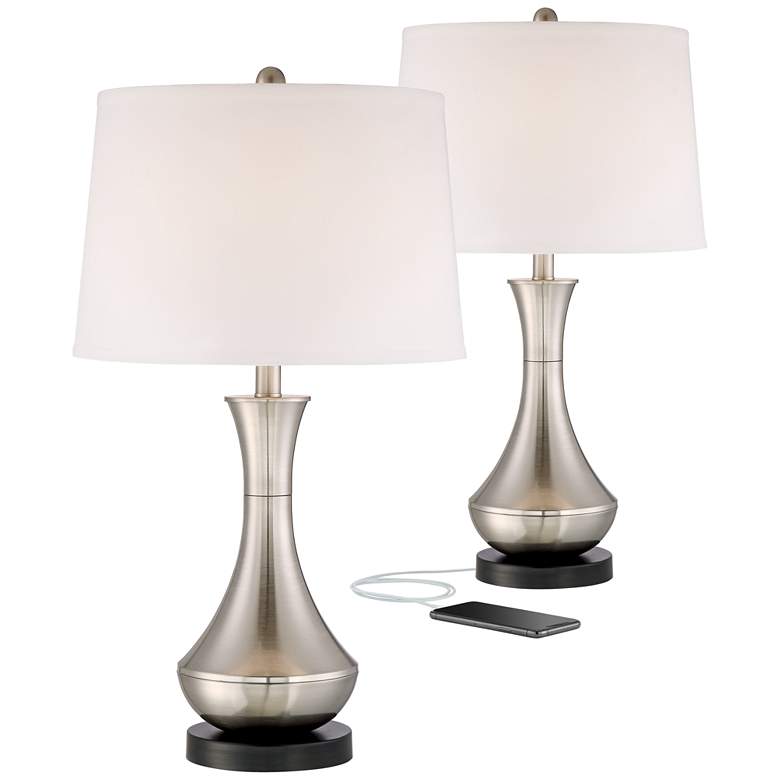 Image 2 360 Lighting Simon 25 1/2" Nickel USB Table Lamps Set with Dimmers