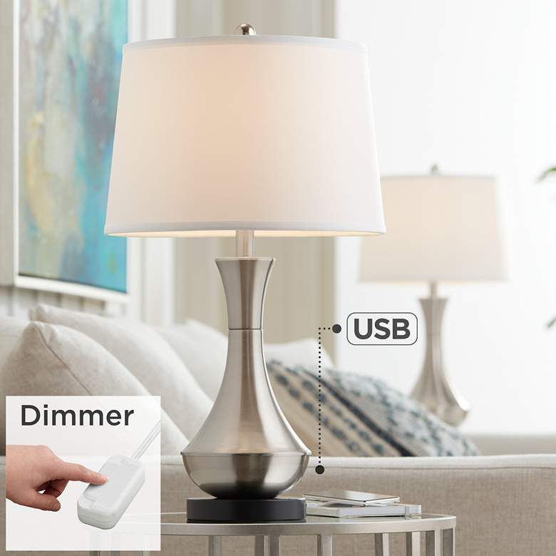 Image 1 360 Lighting Simon 25 1/2 inch Nickel USB Table Lamps Set with Dimmers