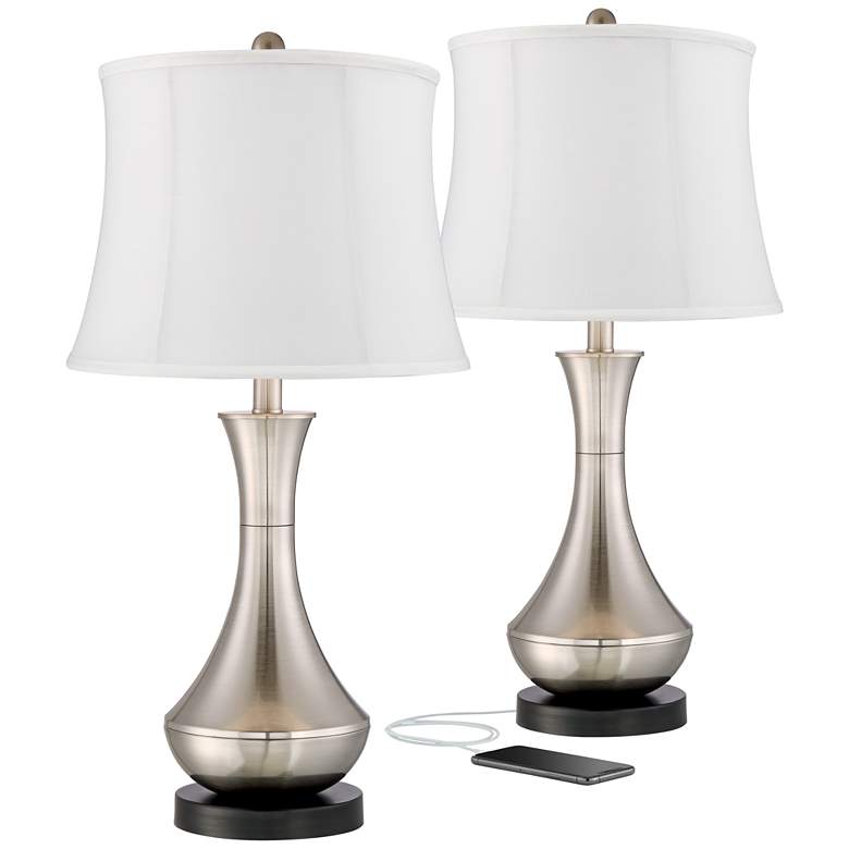 Image 1 360 Lighting Simon 25 1/2 inch White and Nickel USB Table Lamps Set of 2