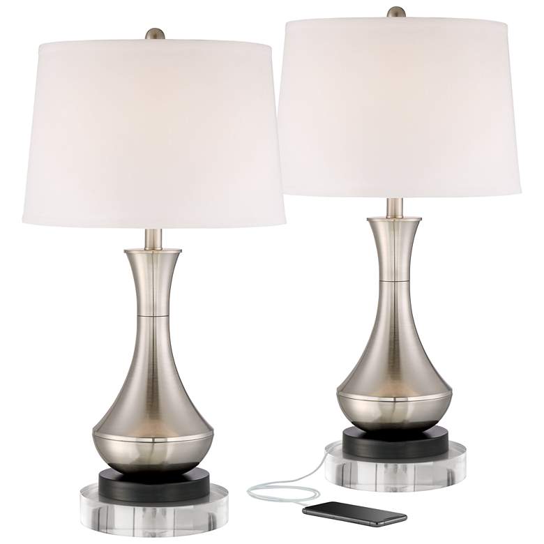 Image 1 360 Lighting Simon 27" Nickel USB Table Lamps with Round Risers
