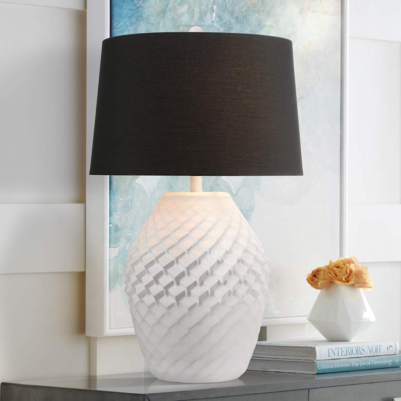 Image 1 360 Lighting Simon 27" Textured Geometric Pattern White Table Lamp