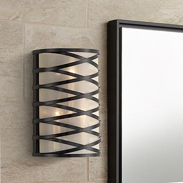 360 Lighting Sircetta 12 1/4" High Black Metal Bands Wall Sconce