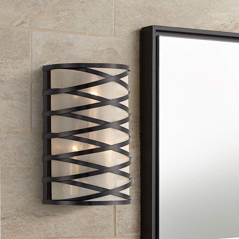 Image 1 360 Lighting Sircetta 12 1/4" High Black Metal Bands Wall Sconce