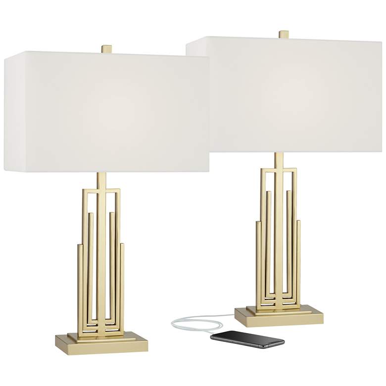 Image 3 360 Lighting Sonia 29 1/2 inch Rectangular Gold USB Table Lamps Set of 2