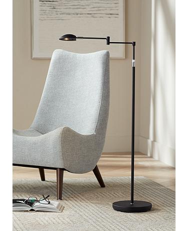 360 Lighting Sparta Adjustable Black Pharmacy Swing Arm LED Floor Lamp