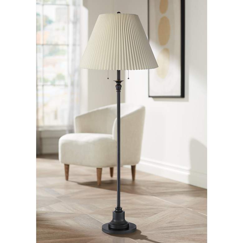 Image 1 360 Lighting Spenser 58" Bronze Floor Lamp with Beige Pleated Shade
